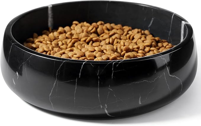 Karibiber Natural Marble Dog Bowl, 5lbs Non Slip Dog Food Bowl, Non Spill Weighted Water Bowls for Large Dogs, Durable Big Dogs Dish, Puppy Pet Bowls, Easy to Clean, Holds 6.5 Cups(Spain Black)