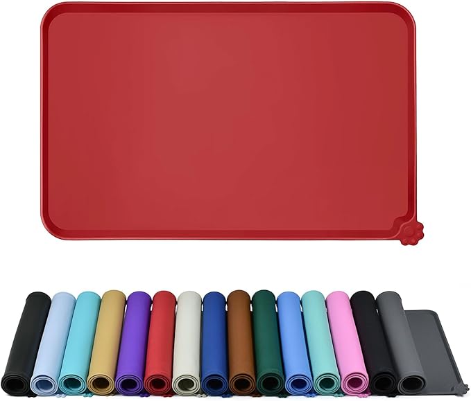 Reopet Silicone Pet Feeding Mat - Waterproof & Non-Slip Dog Cat Placemat | High Raised Edges Prevent Food & Water Spills to Protect Floors, Easy to Clean, Fit for Dog Cat Bowls