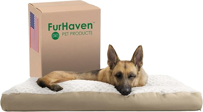 Furhaven Pillow Dog Bed for Large Dogs w/ Removable Washable Cover - Ultra Plush Faux Fur & Suede Mattress - Cream, Jumbo/XL