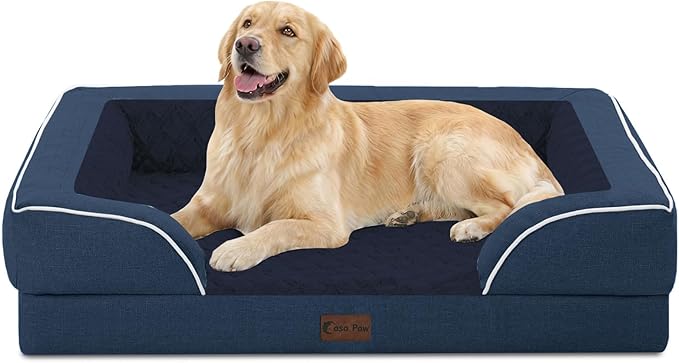 Orthopedic Dog Beds for Large Medium Sized Dogs 36x27 Inch, Medium Waterproof Memory Foam Dog Sofa Bed with Removable Washable Cover Pet Couch with Bolster, Navy Blue