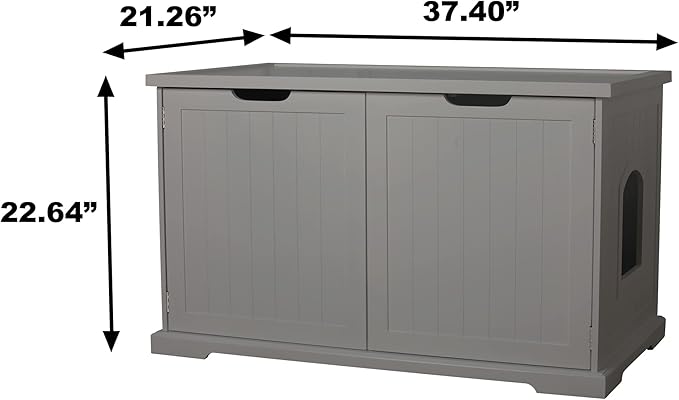 Merry Products Adjustable Pet Cat Washroom Storage Bench Furniture with Removable Partition Wall for All Size Litter Boxes, Gray