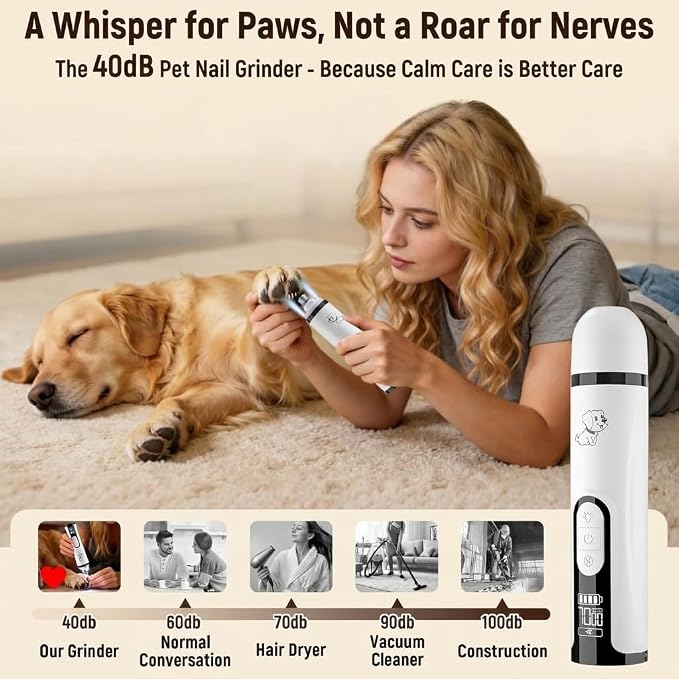 2026 Upgraded Silent Groom Pro Nail Grinder for Dogs & Cats, 3-Speed Cordless silent grooming pro with LED Light, 2000mAh Long Battery Life, Painless Paws Grooming for Small Medium Large Pets (White)