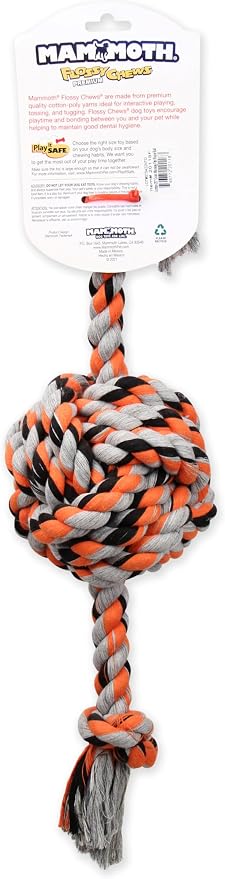Mammoth Pet Products Flossy Chews Multi Color Monkey Fist Ball with Rope Ends - Premium Cotton-Poly Rope Tug Toy for Dogs - Interactive Dog Tug Toy - Heavy Duty Dog Toy with Rope Ball for Big Dogs - Jumbo, 20” - Assorted Colors