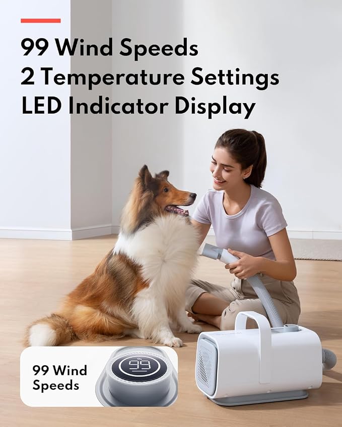 HomeRunPet Dog Dryer, Ultra Quiet High Velocity Blow Dryer for Dogs with 99 Speed & 3 Temperature Settings, 6.5ft Long Hose & LED Display, Perfect for Dogs, Pets Grooming