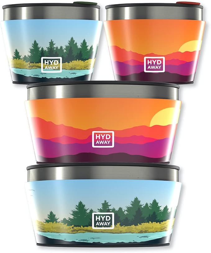 HYDAWAY Collapsible Bowl Bundle - Two 1-Quart and Two 1.5-Cup Insulated Bowls - BPA-Free, Press-Fit Lids, and Space-Saving Design for Camping, Travel, and Everyday Meals