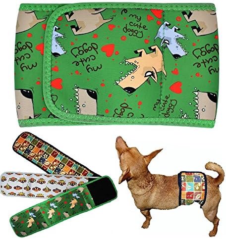 Dog Diaper for Male Belly Band Neoprene Reusable Washable for Small and Big Large Dogs Puppy (Green Dog, S: Waist 10" - 13")