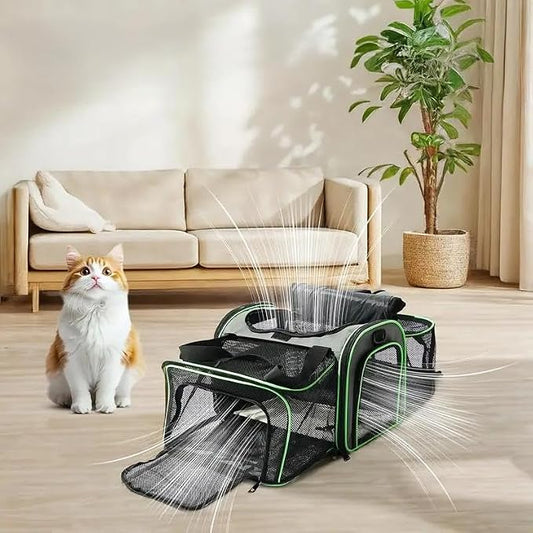 Rolling Pet Carrier with Wheels for Cats & Small Dogs, Expandable Soft-Sided Travel Carrier with 6-Sided Breathable Mesh, Foldable Pet Travel Bag for Vet Visits & Trips
