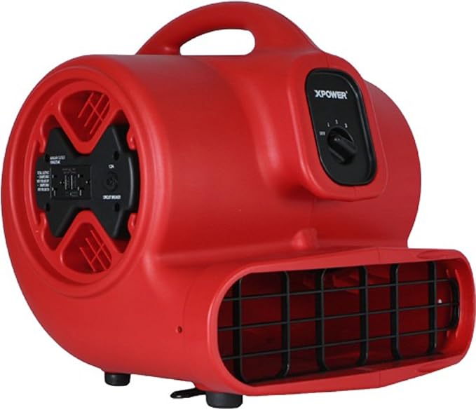 XPOWER X-600A Pro 1/3 HP 2400 CFM Centrifugal Air Mover, Carpet Dryer, Floor Fan, Blower, Daisy Chain, for Water Damage Restoration, Janitorial, Plumbing, Home Use, Red