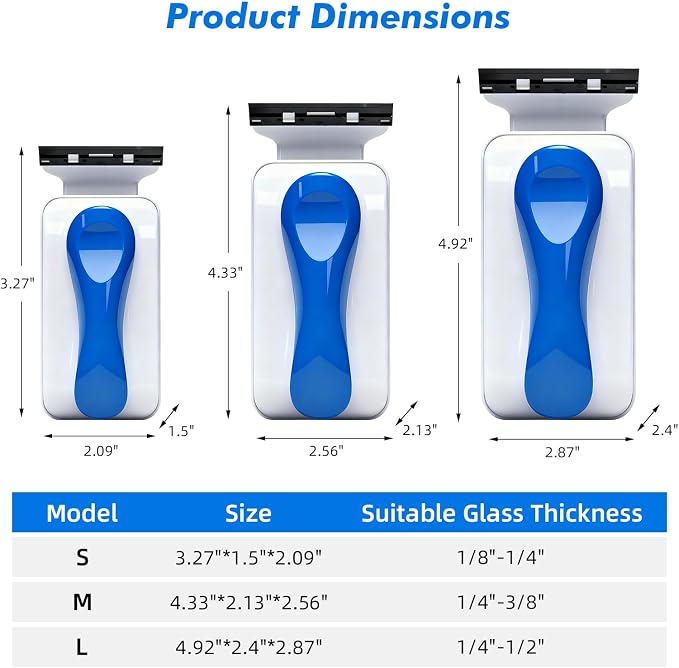 Rise Torrent Aquarium Magnetic Glass Cleaner, Fish Tank Algae Scraper Brush Cleaning Tool for 1/4"-1/2" Thickness Glass, Floating Scrubber Brush Cleaner for Acrylic, 1 Detachable Scraper, Large