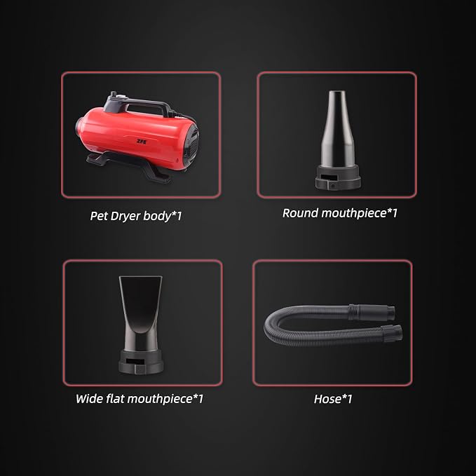 Dog Pet Dryer, 3000W High Velocity Pet Dryer Adjustable Speed Dog Grooming Blower Double Motor, Pet Grooming Hair Drying(4HP), Hot Air Dog Hair Dryer Blower with 2 Nozzle