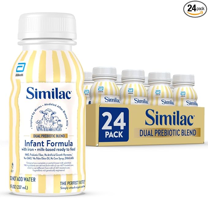 Similac Dual Prebiotic Blend, Baby Formula With Iron, Ready to Feed, 0-12 Months, 8-fl-oz Bottle, Pack of 24