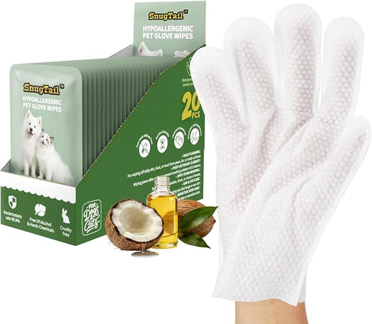 Pet Glove Wipes for Dogs and Cats, 20 Individually Wrapped Packs pet wipes, wash gloves Safe for Sensitive Skin, Quick Deodorizing, Loose Hair Removal, Full Body Grooming for Fur, Paws, Eyes & Ears