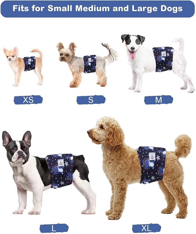 CuteBone Dog Diapers Male 4 Pack Puppy Wraps Reusable Doggie Belly Bands for Male Dogs Small Medium Large