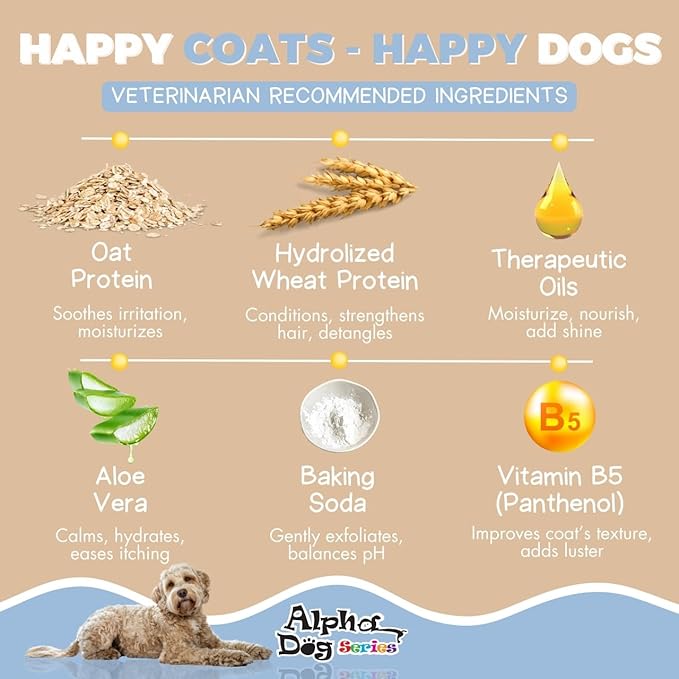 Oatmeal Grooming Natural Dog Shampoo and Conditioner with Aloe Vera, pH balanced Shampoo for Dogs, Tear-Free, Moisturizing Dog Shampoo for Sensitive Skin - 26.4 Oz