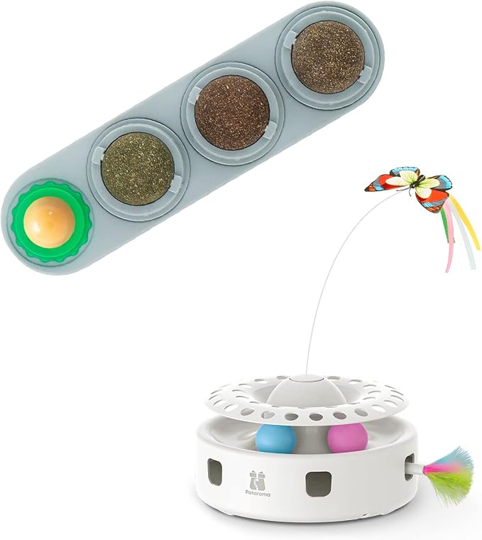 Potaroma 4 Catnip Balls and Smart 3 in 1 Cat Toy