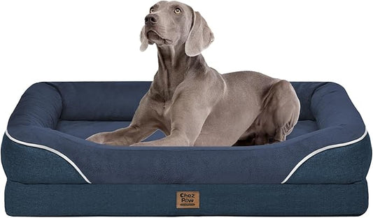 Chez Paw Jumbo Waterproof Dog Bed for Giant Dogs, Extra Thick Egg-Crate Foam Orthopedic Dog Sofa with Sides & Removable Washable Cover, Non-Slip Bottom, Navy 53"x42"x8.5"