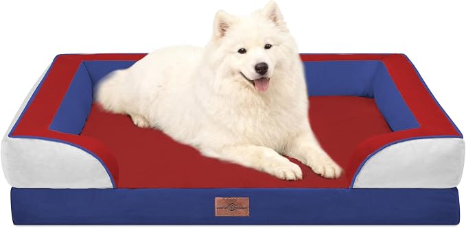 Comfort Expression Orthopedic Dog Bed for Large Dogs 36x27 Inch, Waterproof Egg Crate Foam Large Pet Bed with Bolsters, Dog Couch with Washable Cover & Non-Slip Bottom, American Flag 2