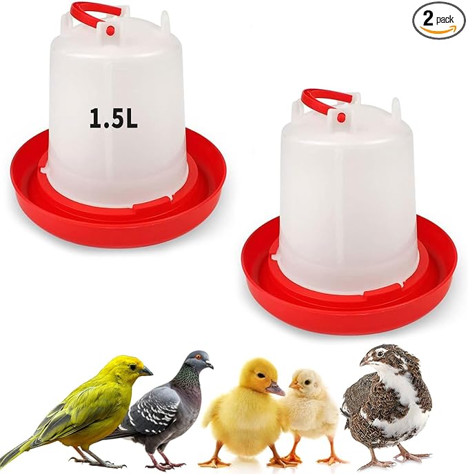2 Pack 1.5L Chick Waterer with Handle – Poultry Drinker Set for Chicks, Ducks, Turkeys, and Small Farm Birds | Plastic Water Dispenser for Coop