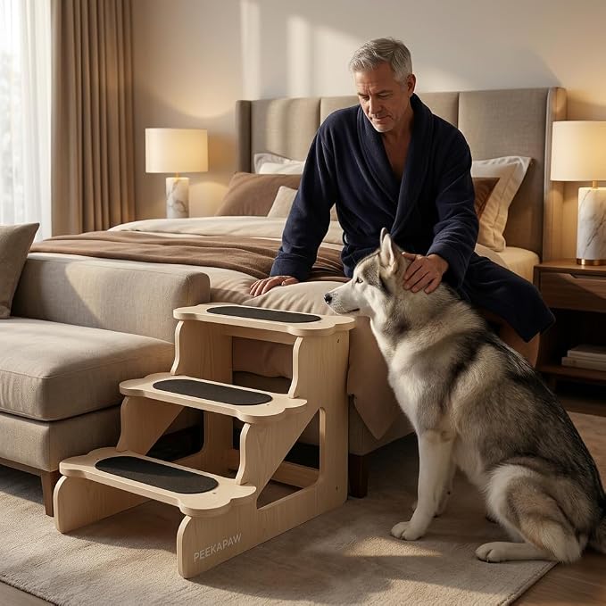 Wooden Non Slip Dog Stairs for Pet 22⅞" D x 17½" W x 16½" H