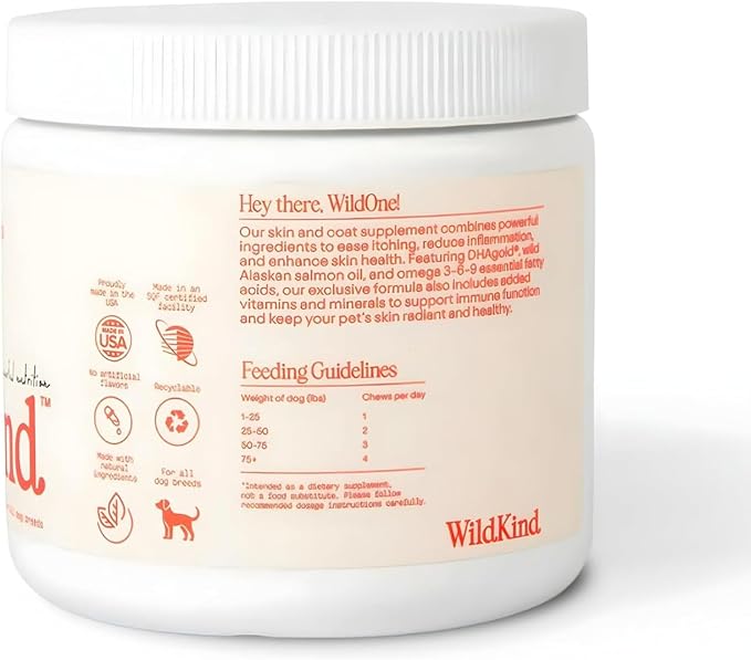 WildKind Dog Allergy Chews for Dogs – Wild Alaskan Salmon Oil for Dogs, Dog Itch Relief, Skin & Coat Supplement for Dogs, Shedding Control, Digestive & Immune Health Support, 120 Soft Chews