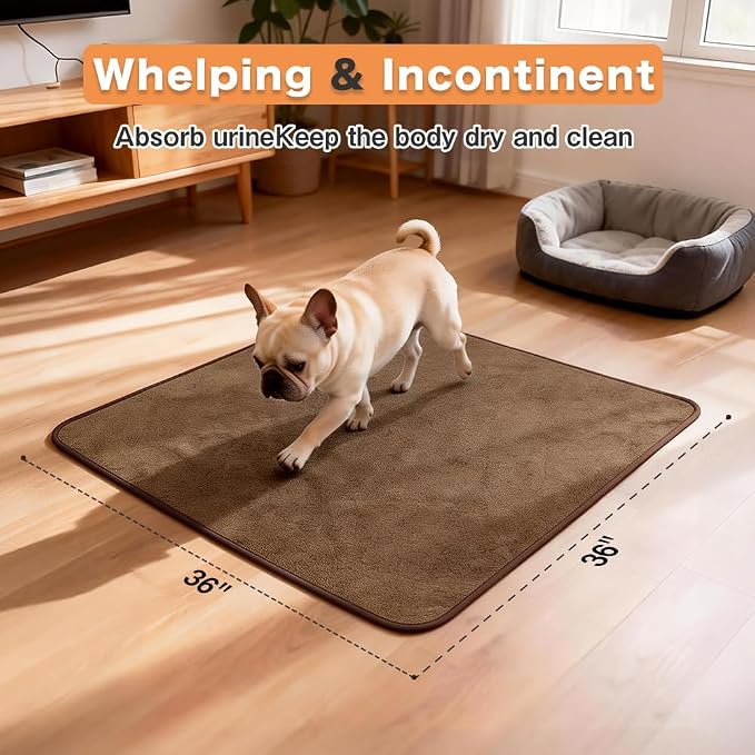 Washable Pee Pads for Dogs, Extra Large Reusable Dog Pee Pad, Waterproof Pet Mat, Dog Playpen Mats for Puppy Training Whelping Playpen Pads, Brown, 36x36 inch