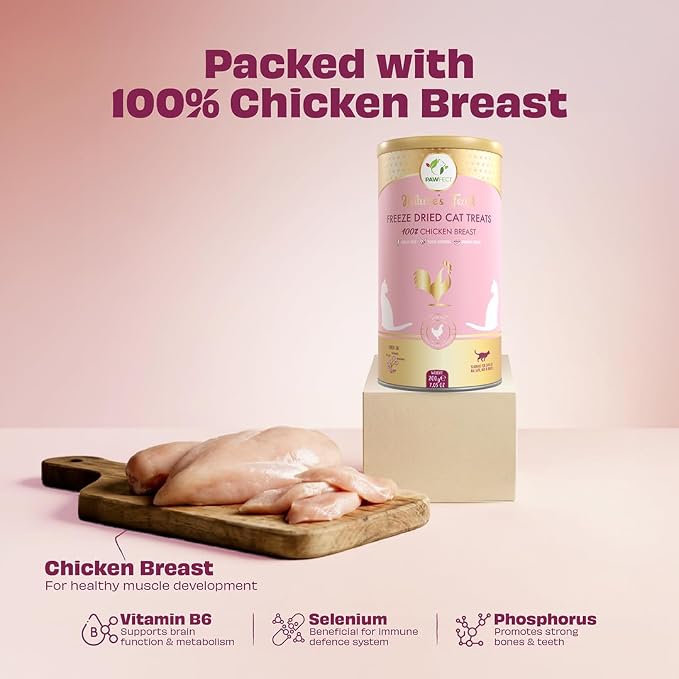 Pawfect Nature's Feast Freeze-Dried Chicken Breast Treats for Cats Low Fat for Weight Control & Muscle Care All Natural No Grain Added Hypoallergenic Training Treat (200g/7.05oz)