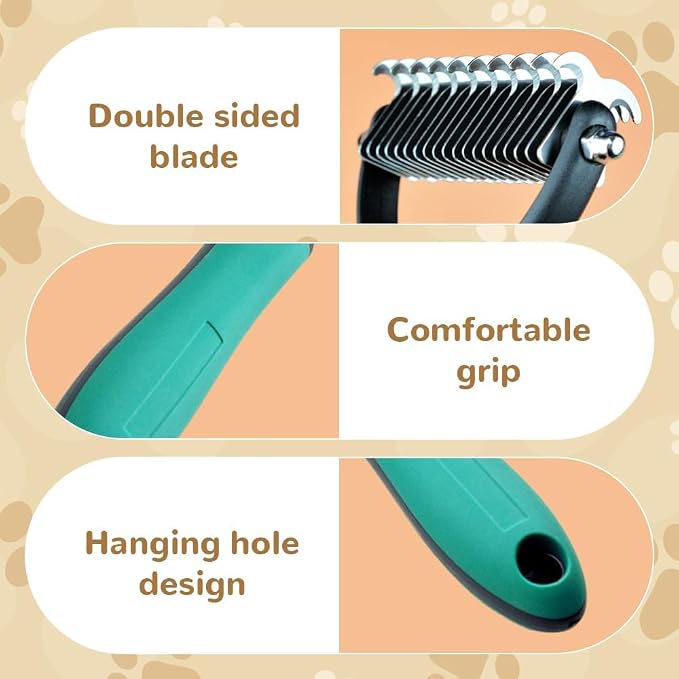 2026 New Pet Grooming Brush, Double-Sided Undercoat Rake Home Use for Dogs, Multifunctional Easy Grip Fur Remover Comb Durable Dematting Tool for Long Haired Cats, Green+Orange