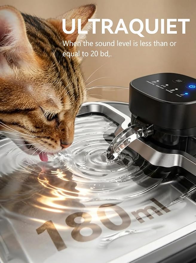Water Fountain for Cats & Dogs 5L/169fl.oz Stainless Steel Wireless Cordless Pet Drinking Water Dispenser Cat Fountain for Indoor Outdoor &1Filter