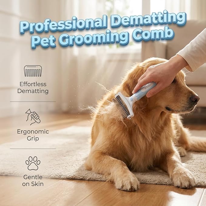 Dual-Sided Pet Grooming Comb, Dog Brush for Shedding, Deshedding Cat Brush for Cats & Dogs, Pet Grooming Rake, Deshedding & Grooming Tool For Long Haired And Short Haired Dogs (Orange)