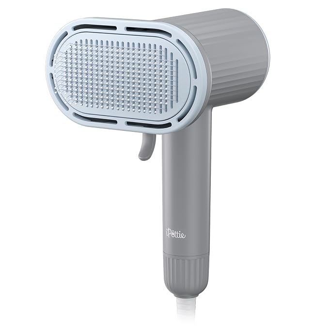 iPettie Breeze B540S Dog Grooming Hair Dryer with Slicker Brush, 2-in-1 Drying & Brushing Tool, Adjustable Temperature & Speed, Portable, Overheat Protection, Dog Blow Dryer for Dogs and Cats, Gray