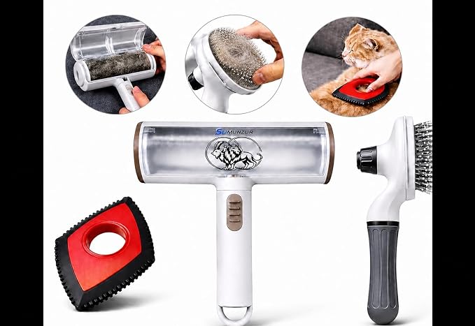 3 in-1 Set,Pet Hair Removal Roller,Hairbrush Shaving Brush.Reusable,Cleaning Brushes for Dogs and Cats. Effectively Removes Pet,from Carpets, Rugs, Laundry, Clothing, Sofas, and Upholstery