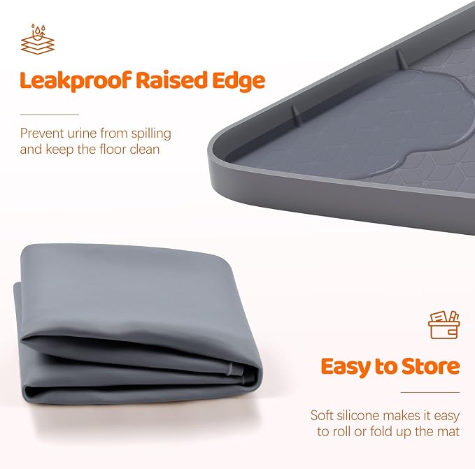 Pee Pads for Dogs, 34" x 22" Extra Large Reusable Dog Silicone Mat for Floor Protector, Washable Non-Slip Dog Training Pads for Potty Training (Grey)