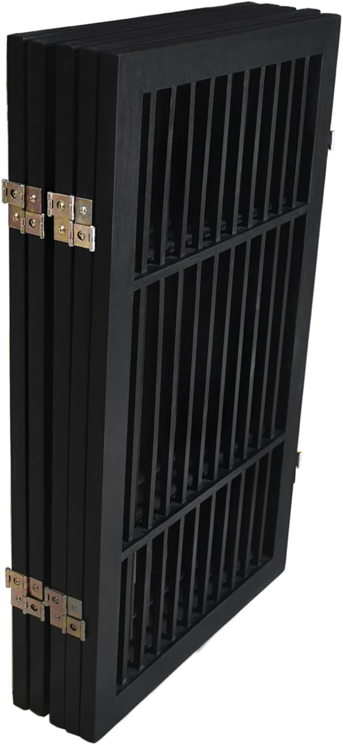 Urnporium Pet Dog Gate Freestanding, Strong Durable Folding Wooden Fence, Portable Acacia Hardwood Safety Barrier for Indoor & Outdoor Use (Black Pet Gate, 5 Panel 30" Tall)