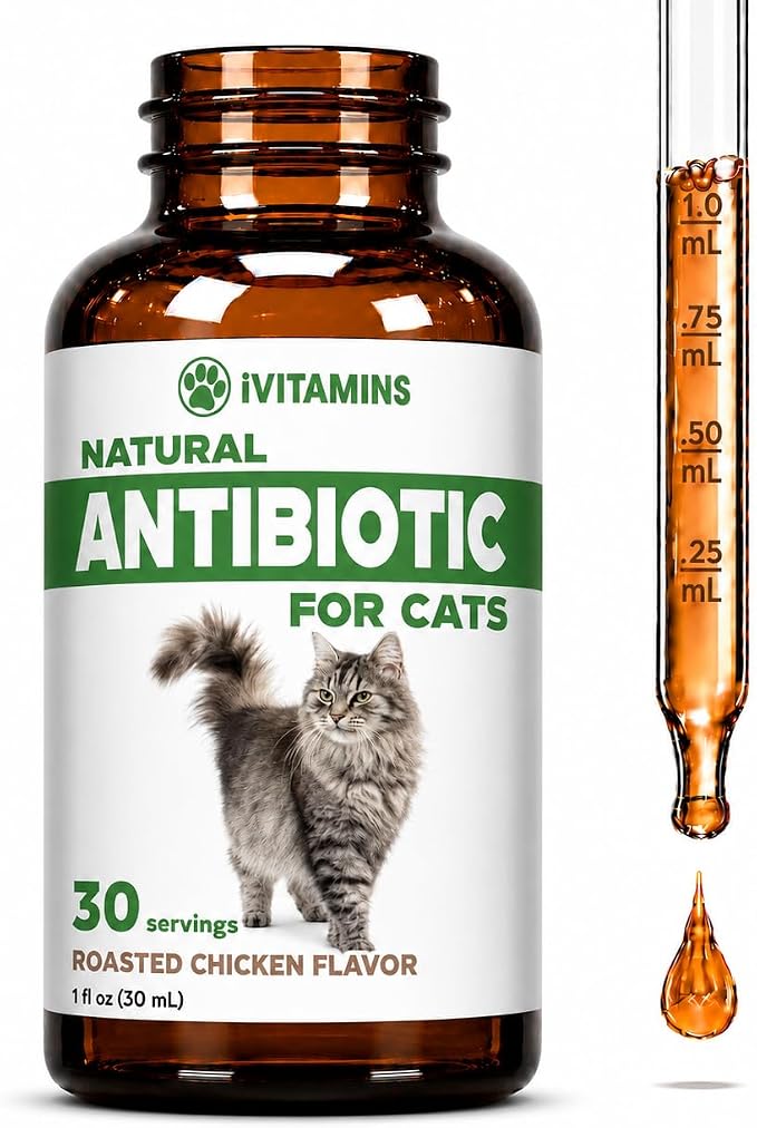 Cat Antibiotic for Infections, UTIs, Respiratory Moments, Cold, & Allergies | Antibiotics for Cats of All Ages & Breeds | Chicken Flavor | 1 fl oz | (1)