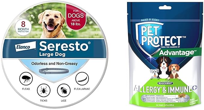 Bundle of Seresto Large Dog Over 18 lbs. | 8 Months Protection + Pet Protect Allergy* + Immune+ Seasoderm™ | 60 Count