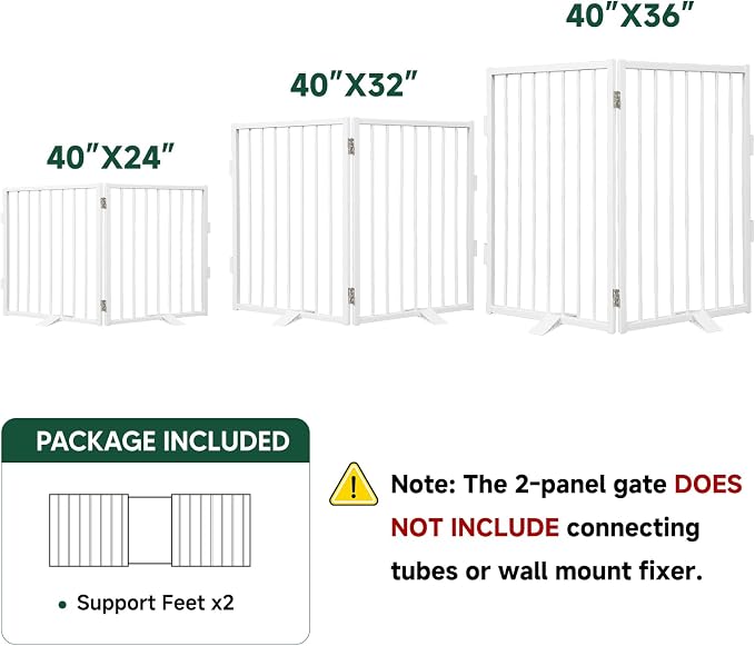 Snagle Paw Full Metal Freestanding Dog Gate,Indoor Pet Gate with Floor Protect Support Feet, 40x32 Inches Foldable Dog Fence for Stairs, Hallways and Doorways (32'' H 2 Panel, White