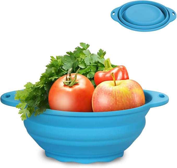 Collapsible Silicone Mixing Bowl - 1800ml(60 fl oz) - BPA Free, Dishwasher Safe, Non-Slip Base Salad Bowls for Kitchen, Camping & Travel (Blue)