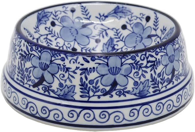 Aimusego 6.7inch Blue Ceramic Chinoiserie Food & Water Dish for Small and Medium Dogs/Cats, Non-Slip Anti-Tip Porcelain Pet Feeder Bowl