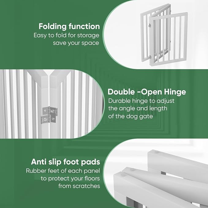 Dog Gates for Doorways, Tall Dog Gate Indoor, Foldable Pet Gates for Doorways Bedroom, Freestanding Puppy Gate with Metal Support Feet, Room Divider 3 Panels (White)