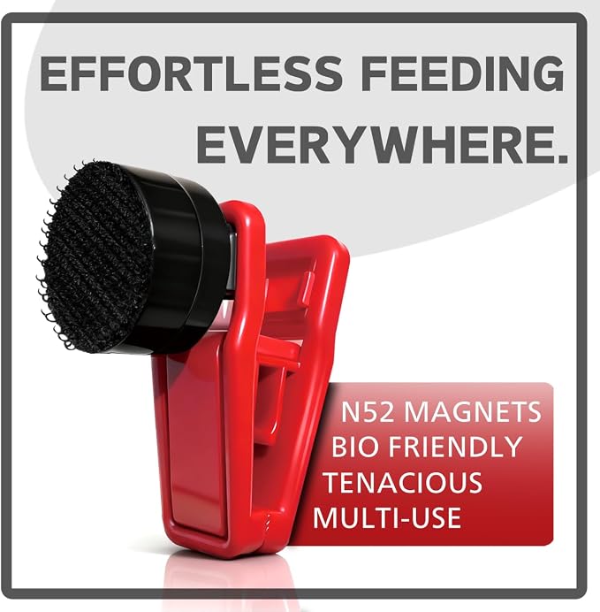 Magnetic Seaweed Feeder Clip, N52 Strong Magnet – Rust-Proof ABS, Wavy Bite Grip for Nori, Replaces Suction Cups, Saltwater Freshwater Tank Accessories up to 0.6" Glass (Blcak+Red)