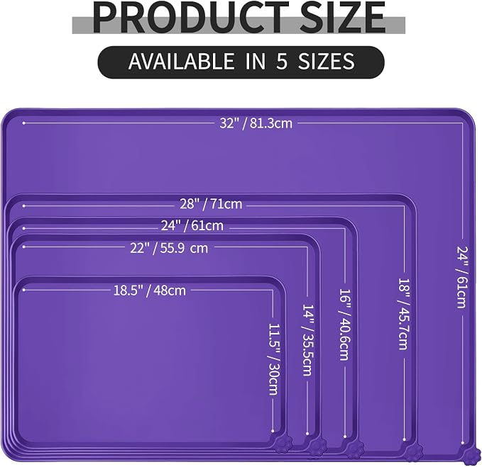 Reopet Silicone Pet Feeding Mat - Waterproof & Non-Slip Dog Cat Placemat | High Raised Edges Prevent Food & Water Spills to Protect Floors, Easy to Clean, Fit for Dog Cat Bowls