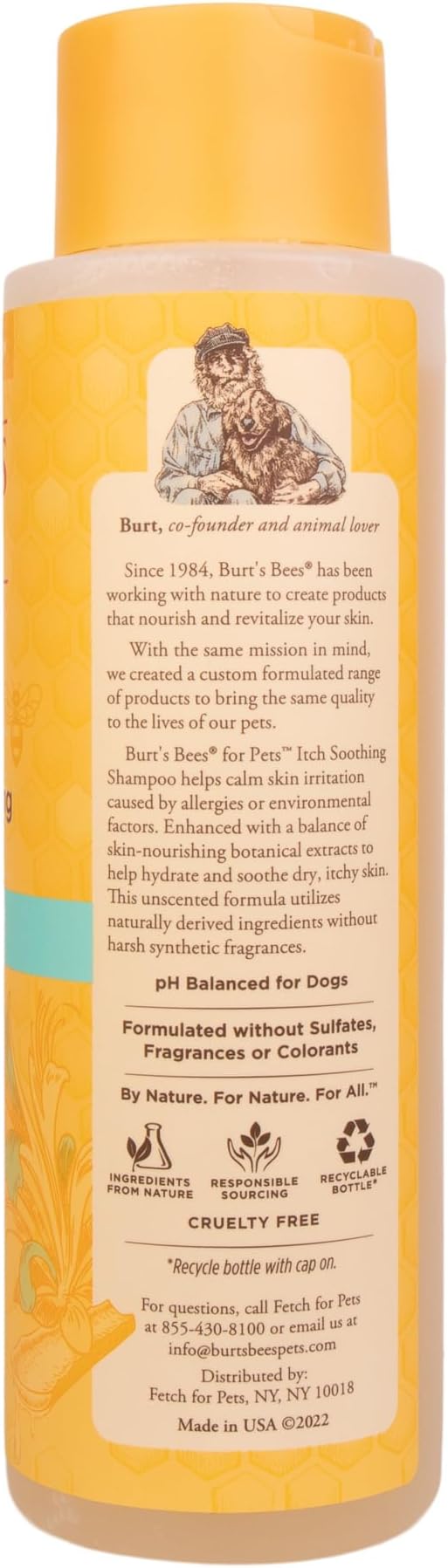 Burt's Bees for Pets Itch Soothing Dog Shampoo with Honeysuckle and Conditioning Honey pH Balanced No Sulfates No Parabens 95 Percent Natural Origin Cruelty Free Made in USA 16 FL OZ 6 Pack