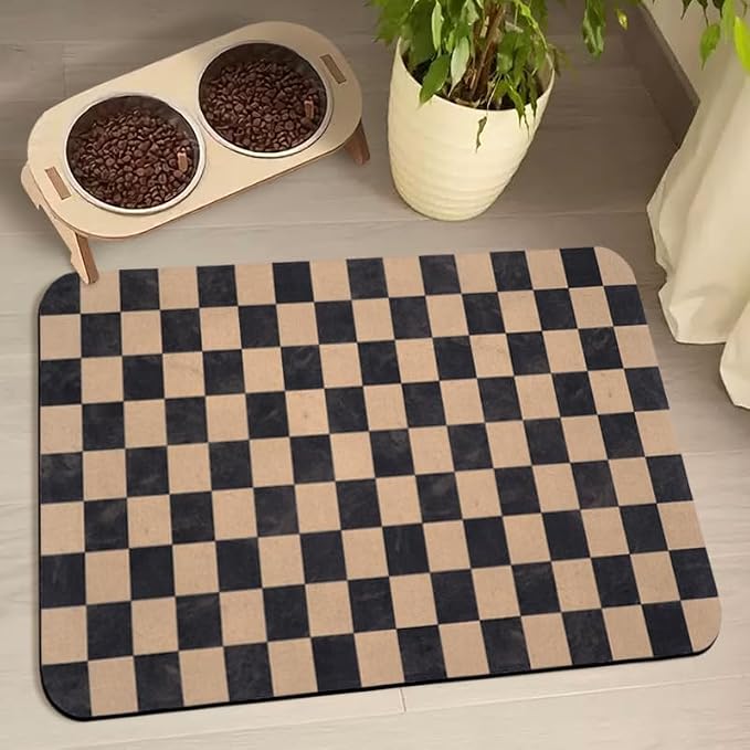 Dog Food Mats for Floors Waterproof, Pet Water Bowl Mats Pet Feeding Absorbent Placemats Plaid 16 * 24 inch