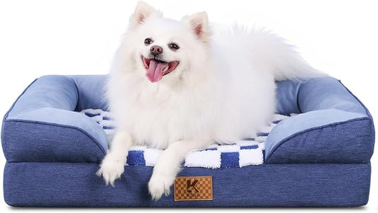 KSIIA Waterproof Dog Bed Orthopedic for Large Senior Dog Couch with Sides, Extra Thick Supportive Pet Bed Sofa with Soft Plush Cover and Non-Slip Bottom, 44 x 32 Inch, Blue
