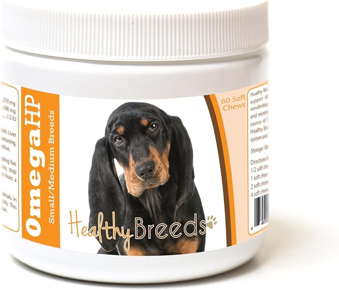 Healthy Breeds Black and Tan Coonhound Omega HP Fatty Acid Skin and Coat Support Soft Chews 60 Count