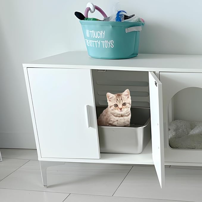 Stainless Steel Litter Box, 18"x14"x6"(Height) Medium Metal Cat Litter Box Easy Clean, Non Stick Litterbox No Smell for Cats or Kitty, Rabbits