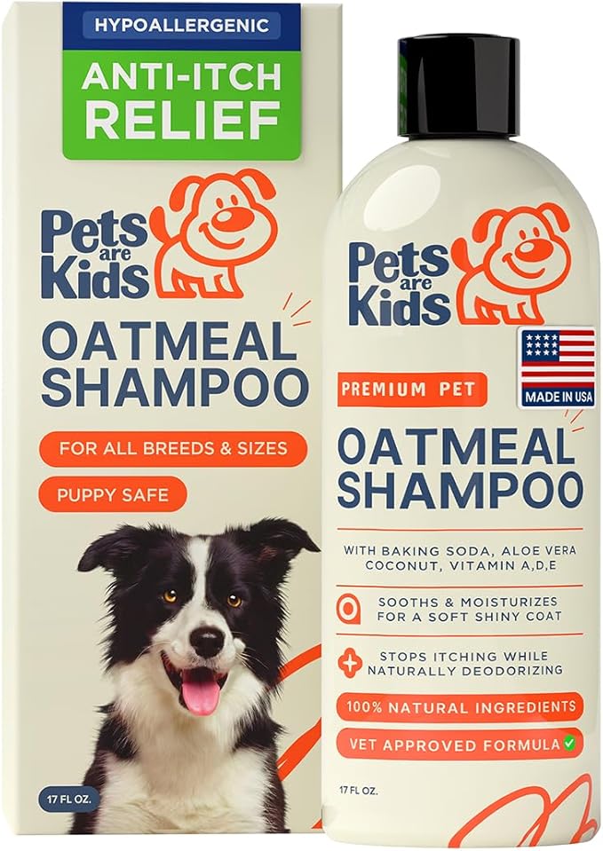 Pets Are Kids Too Oatmeal Dog Shampoo Baking Soda Hypoallergenic Anti Itch Moisturizing Soothing Deodorizing Pet Care Safe Puppy Shampoo Sensitive Skin Cat Shampoo - Coconut Based Cleanser 17 fl oz
