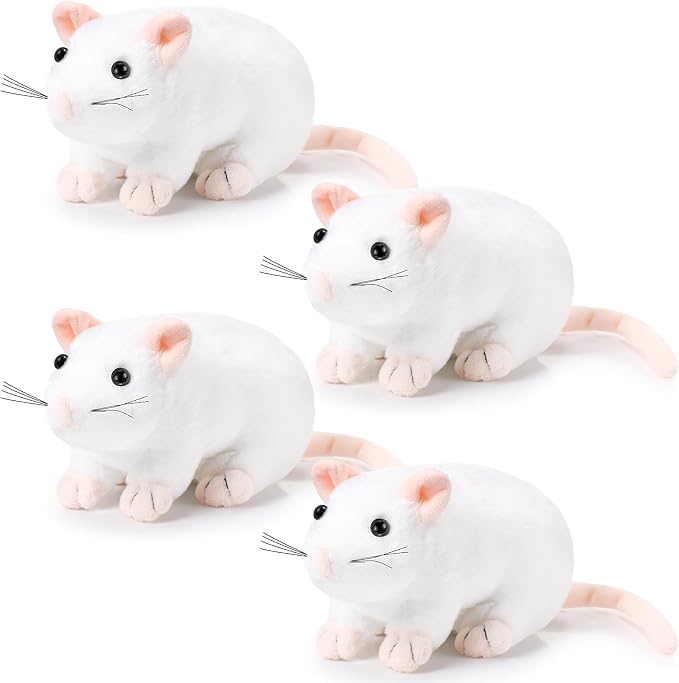 Kasyat 4 Pcs Fake Rat Stuffed Animals 7 Inch Fake Mouse Plush Toys Soft Cuddly Stuffed Mouse Realistic Rat Plushies for Birthday Prank Props April Fools Tricks(White)