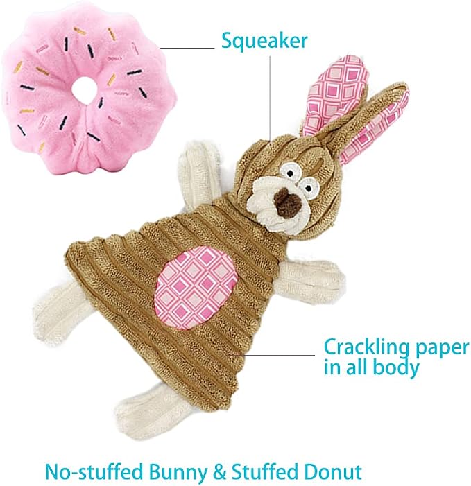 Puppy Toys for Teething Puppies, Puppy chew Toys for Small Dogs, Squeaky Bunny Dog Toys for Puppies, Small Puppy,Pink, 4pcs