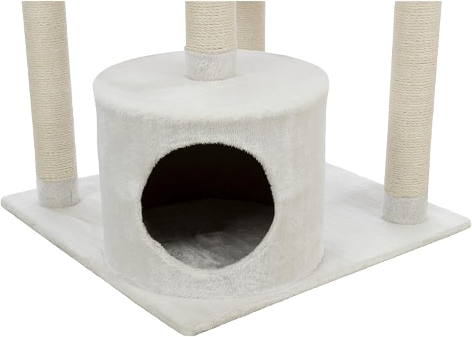 TRIXIE Seli Cat Tree – Cat Tower with Sisal Posts, Condo, Padded Platforms & Hanging Toy – Cat Furniture for Indoor Cats – Cream, 21.1" x 21.1" x 59.1"